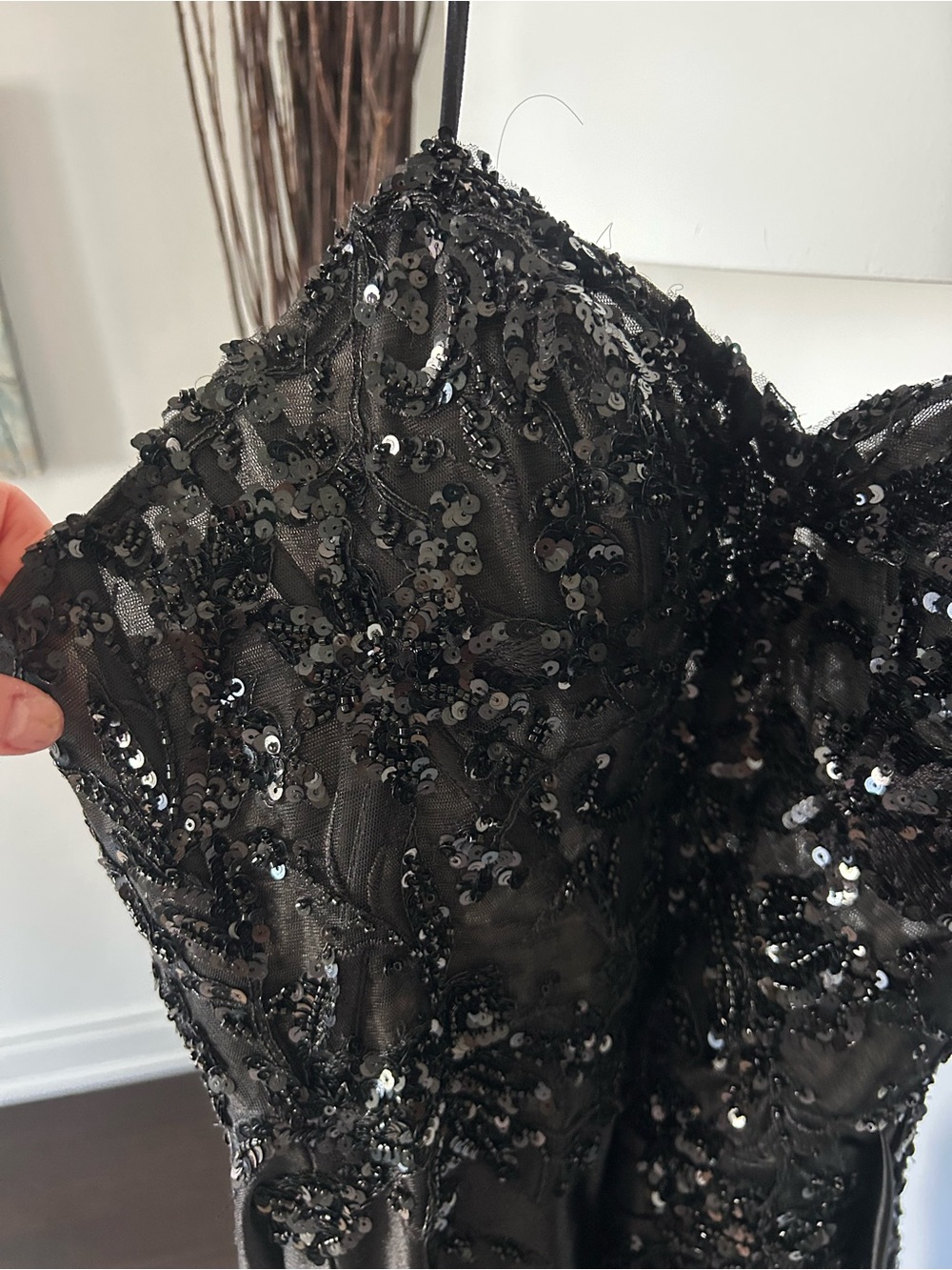 Strapless Black Embellished Prom Gown with High Slit - Picture 14 of 16